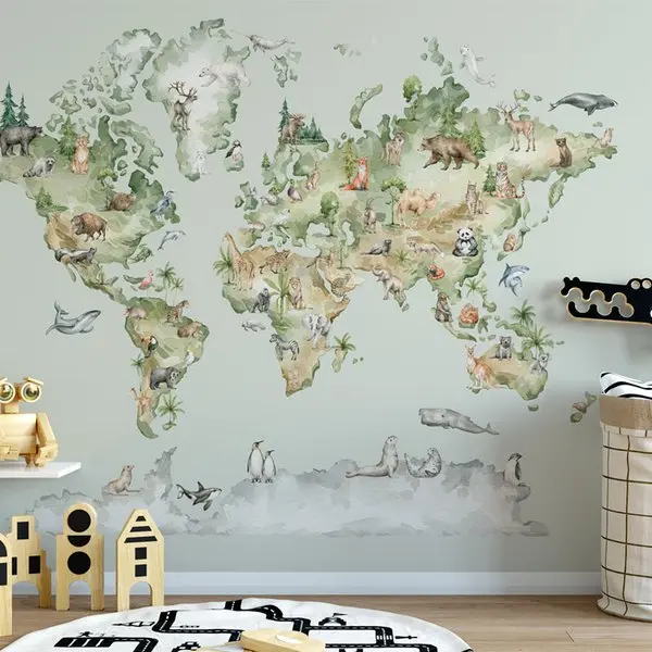 Fototapeta “Akwarelowa mapa świata” Dzieciątko — wizualizacja we wnętrzu