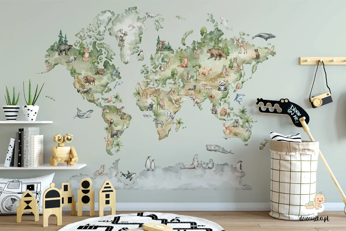 Fototapeta “Akwarelowa mapa świata” — wizualizacja