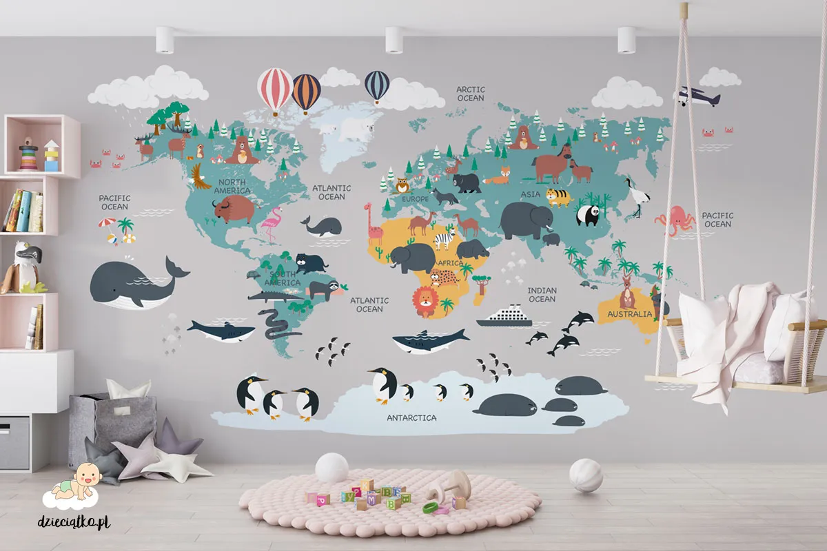 Fototapeta “Kolorowa mapa świata” — wizualizacja