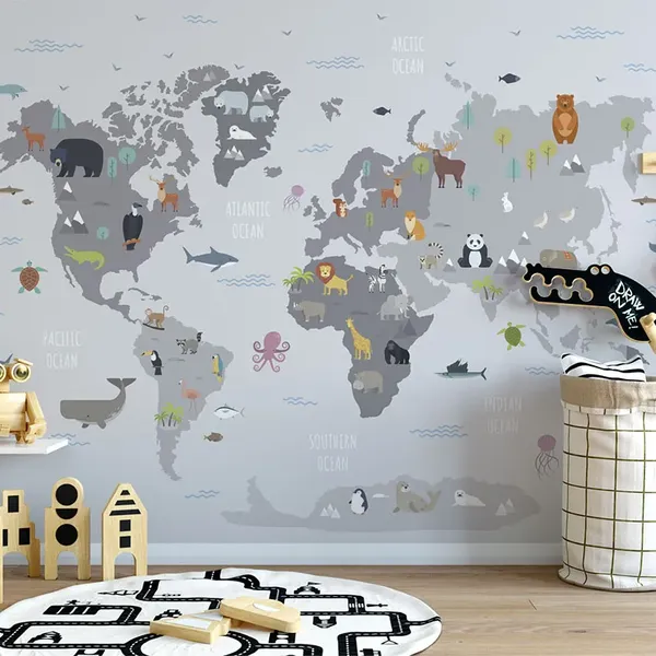 Fototapeta “Mapa świata” — wizualizacja we wnętrzu
