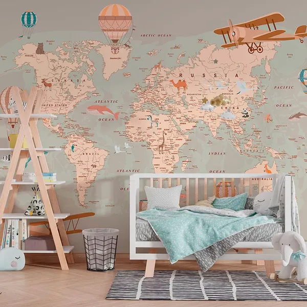 Fototapeta “Mapa z balonami” — wizualizacja we wnętrzu