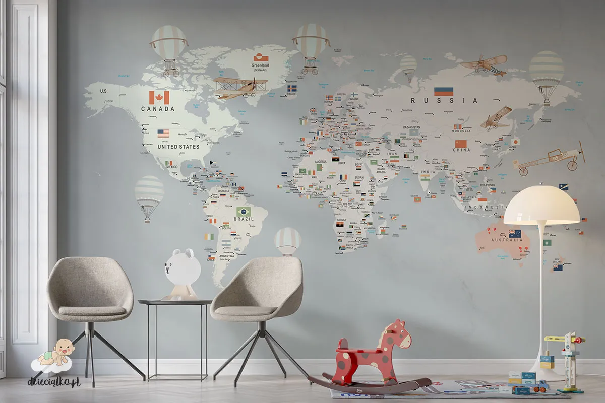 Fototapeta “Mapa z flagami” — wizualizacja
