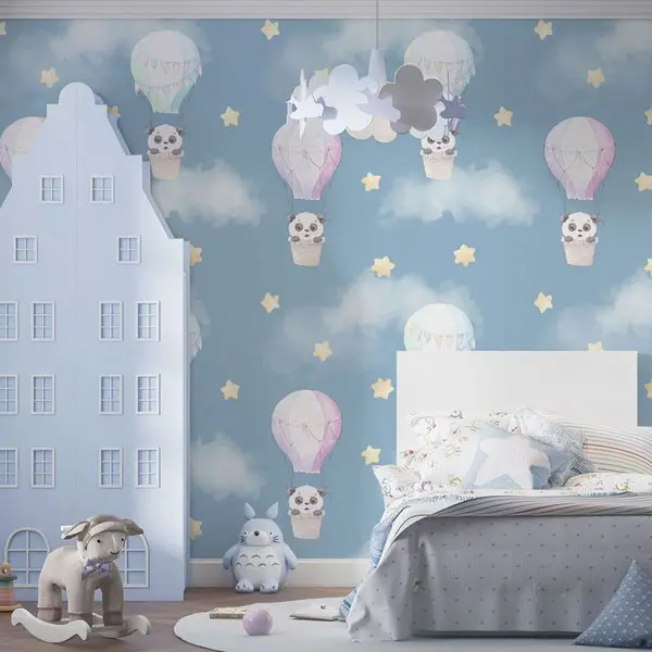 Fototapeta “Pandy w balonach” — wizualizacja we wnętrzu