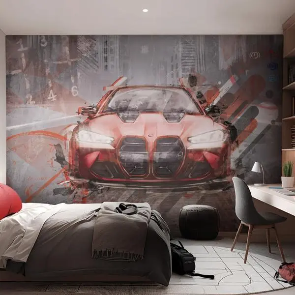 FAST CAR -red-  tapeta do pokoju nastolatka Malumi — wizualizacja we wnętrzu