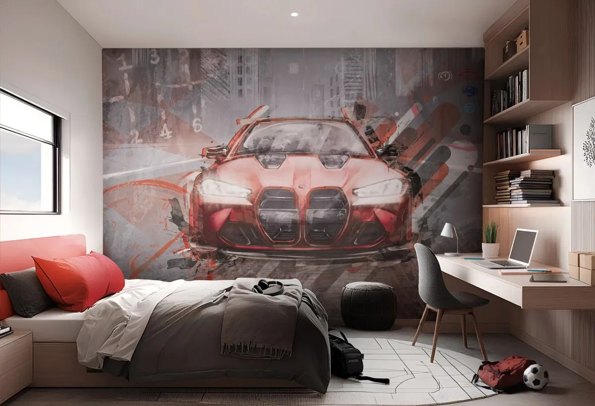 FAST CAR -red-  tapeta do pokoju nastolatka — wizualizacja
