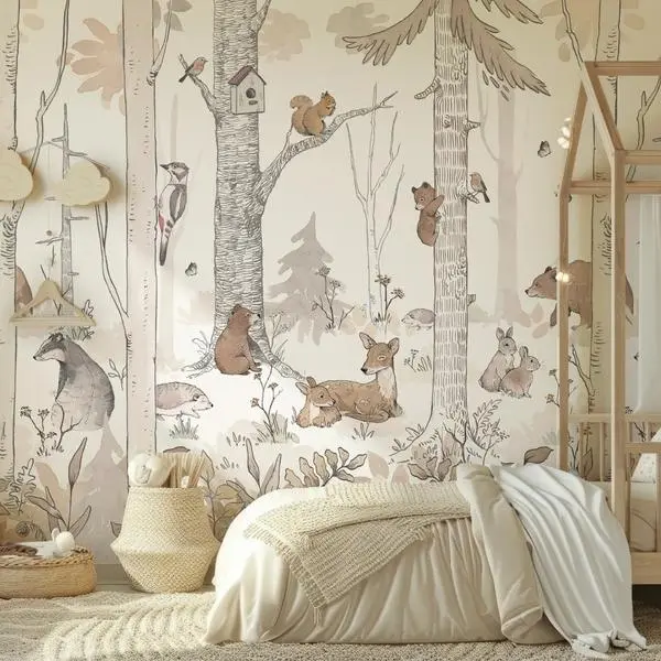 Forest Mural Malumi — wizualizacja we wnętrzu