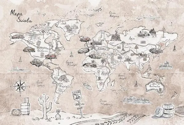TRIP MAP- beige — wzór z bliska