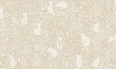 Happy Cats Beige — wzór z bliska