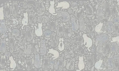 Happy Cats Warm Grey — wzór z bliska