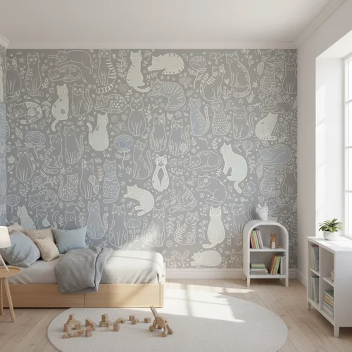 Happy Cats Warm Grey — wizualizacja we wnętrzu