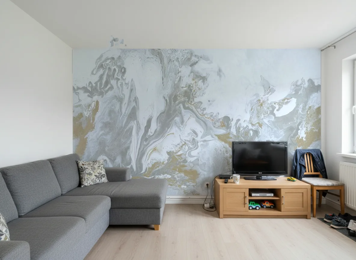 Calacatta — Salon w bloku — ściana za sofą