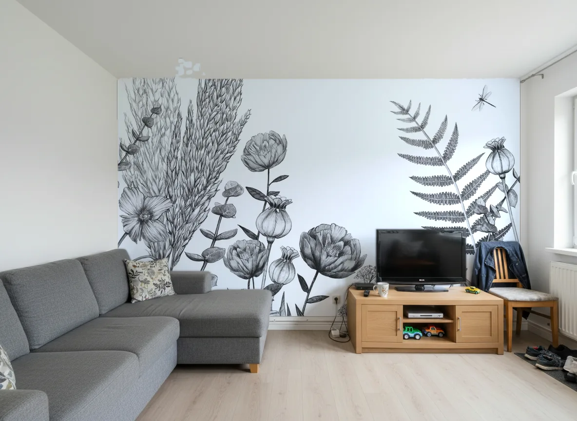 ELCOSION Panoramas — Salon w bloku — ściana za sofą
