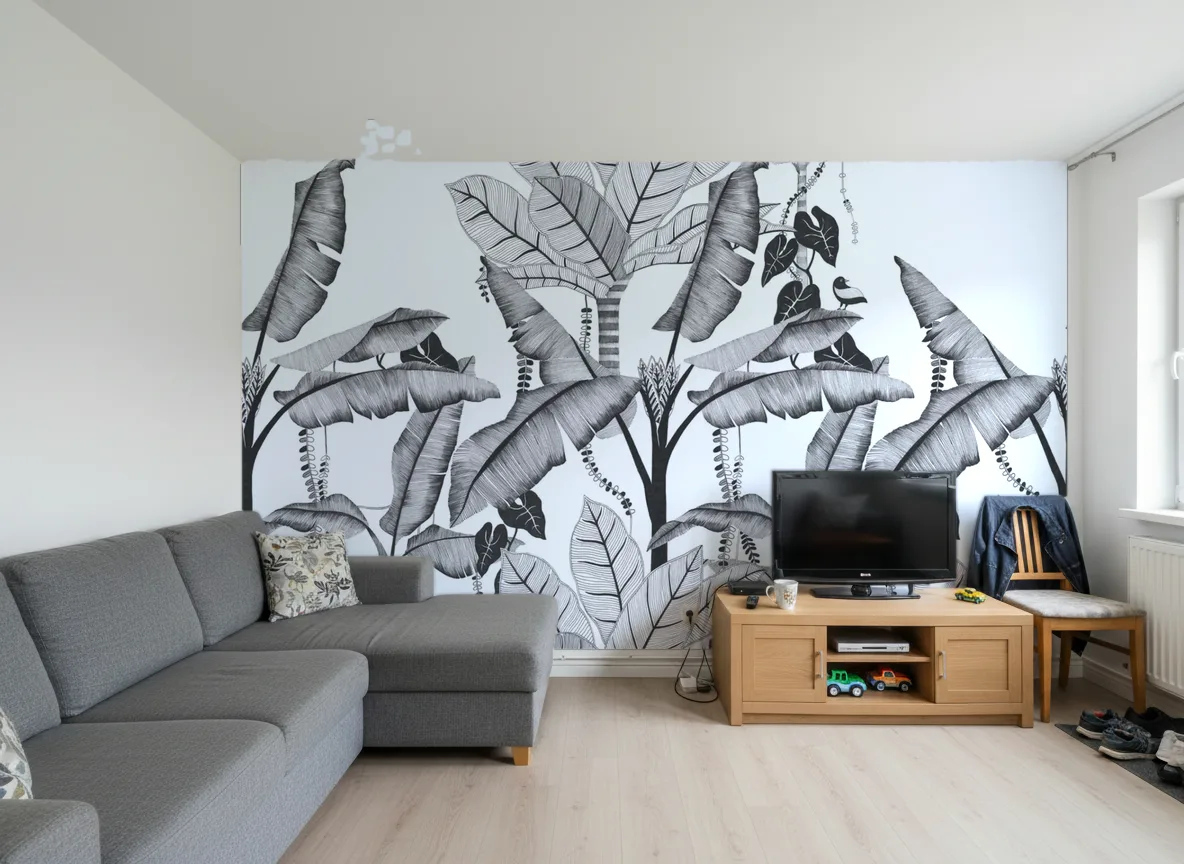 JANGALA Panoramas — Salon w bloku — ściana za sofą