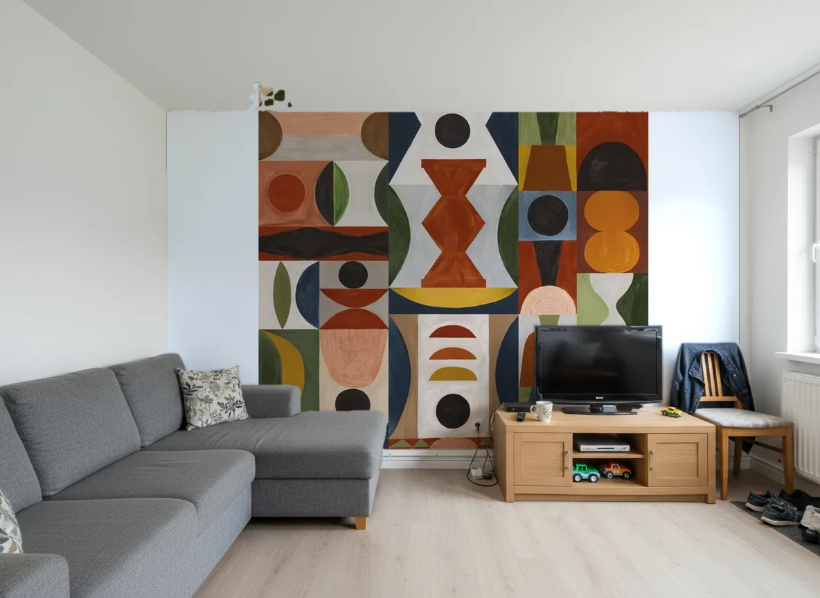 L'Atelier — Salon w bloku — ściana za sofą