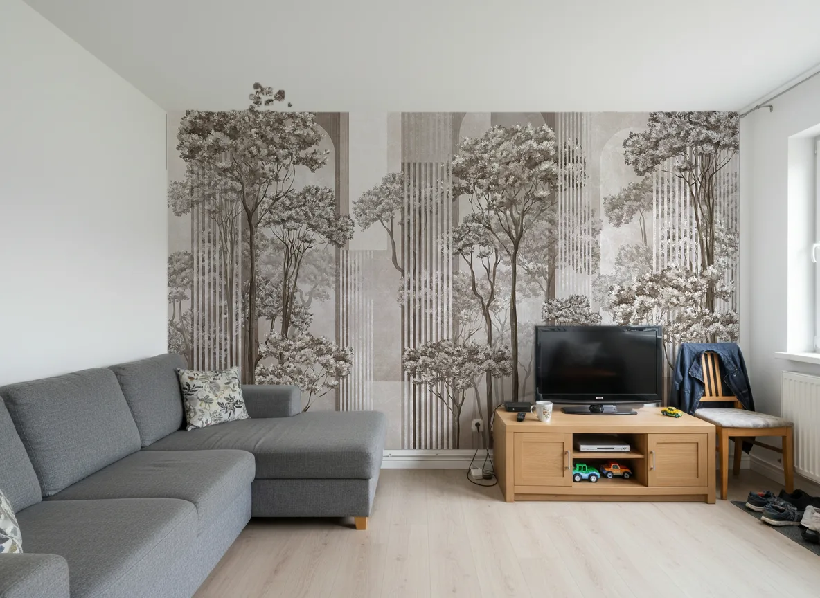 Woodline — Salon w bloku — ściana za sofą