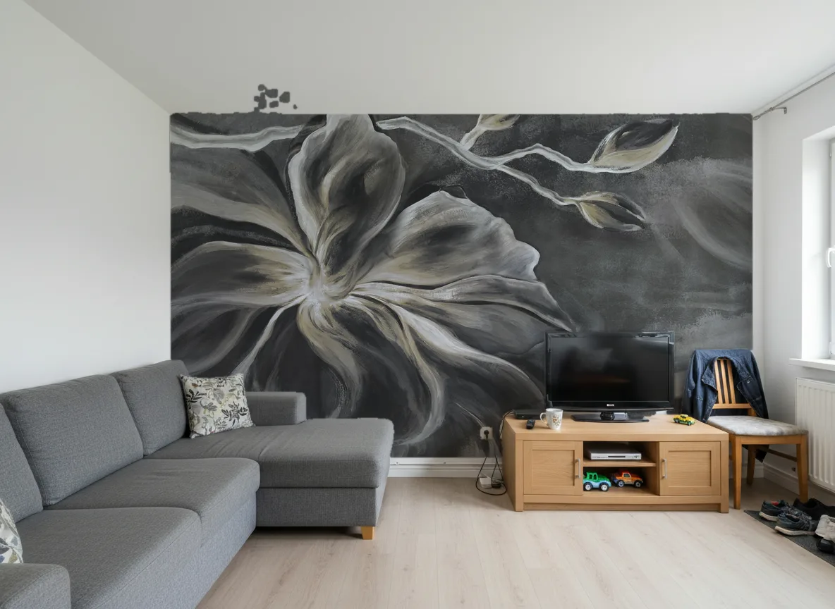 Flower Eye — Salon w bloku — ściana za sofą