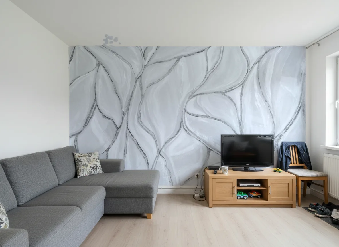 Folded Form — Salon w bloku — ściana za sofą