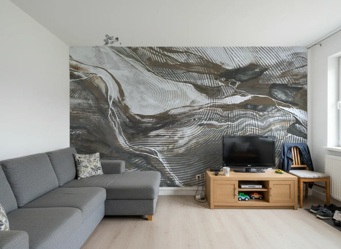 Wave Lines — Salon w bloku — ściana za sofą