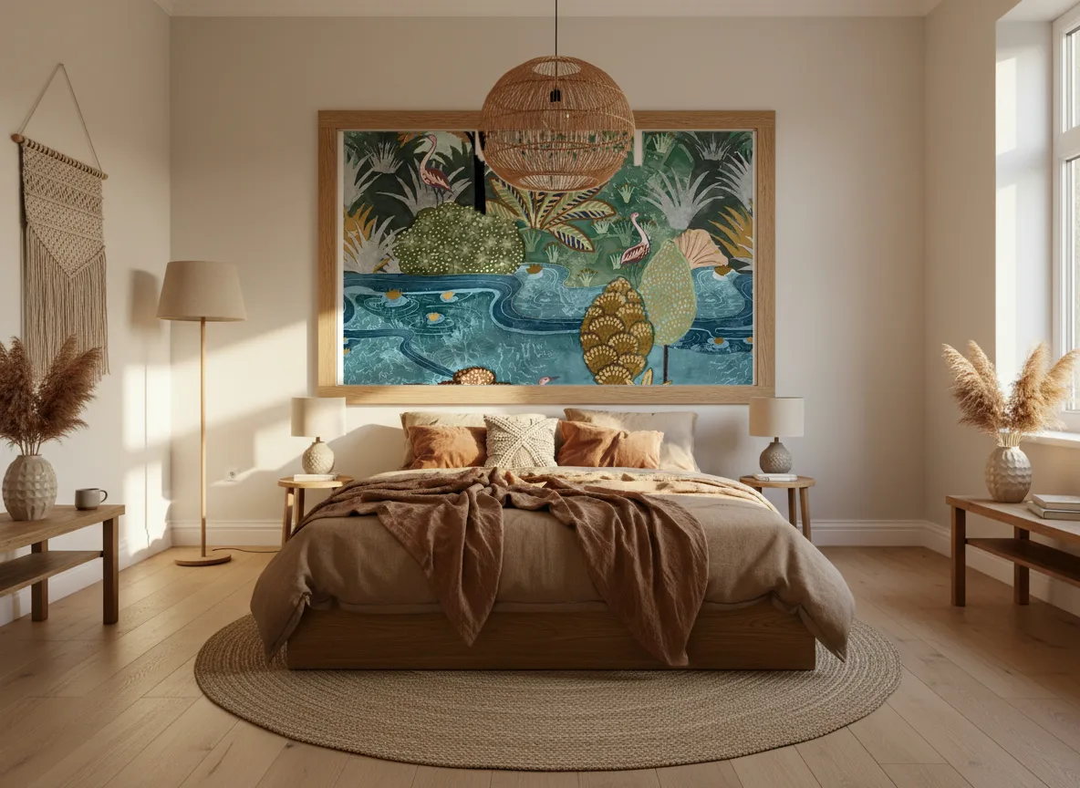 Aruba — Sypialnia boho — pole w dębowej ramie