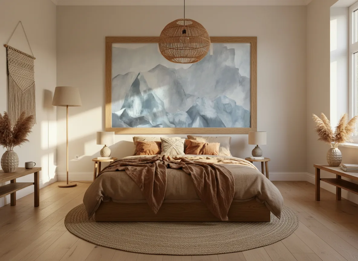 EVEREST Panoramas — Sypialnia boho — pole w dębowej ramie