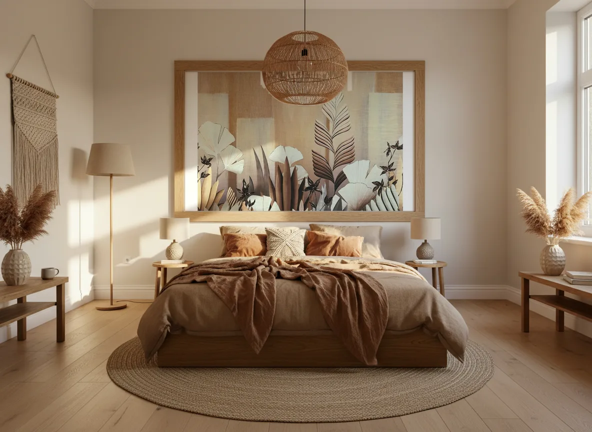 Icho — Sypialnia boho — pole w dębowej ramie