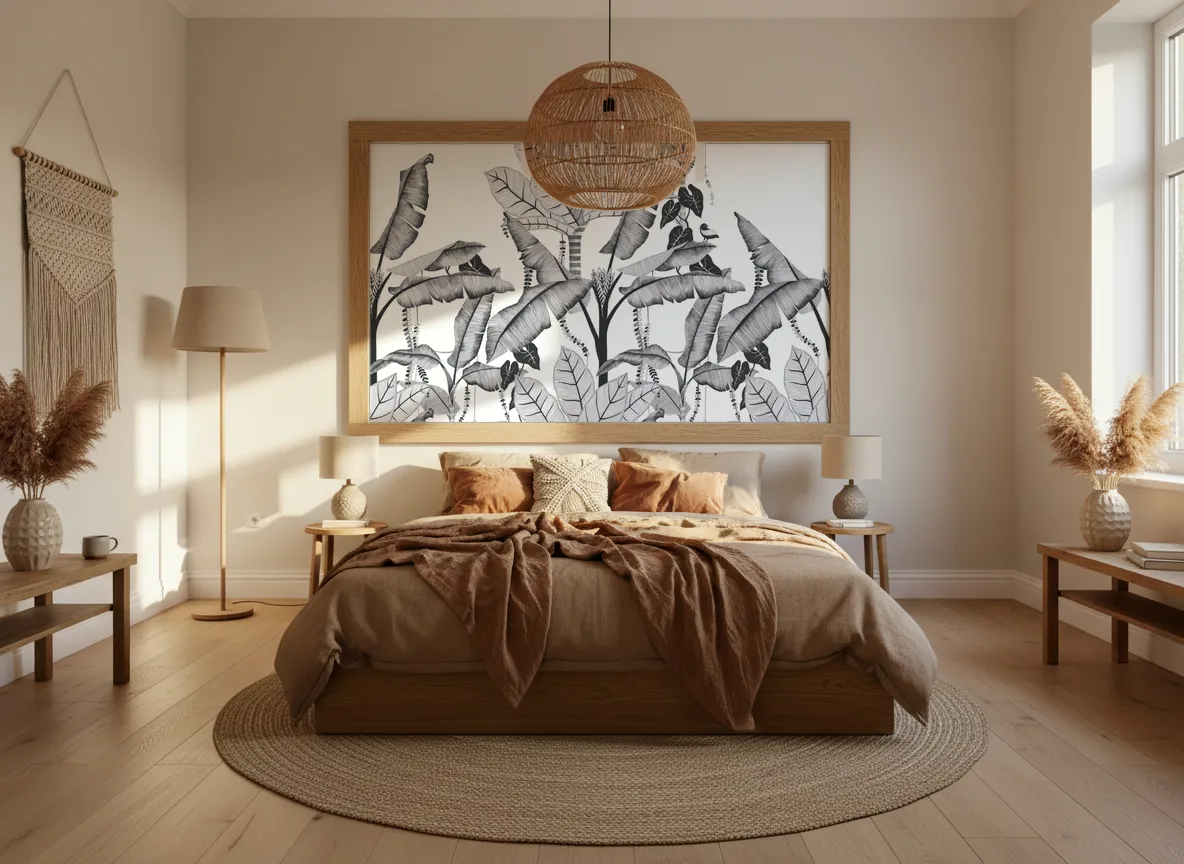 JANGALA Panoramas — Sypialnia boho — pole w dębowej ramie