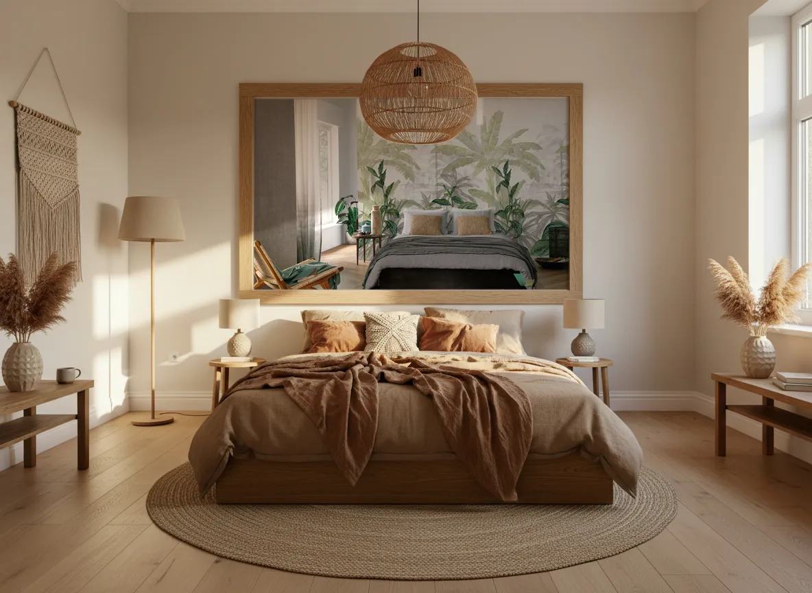 Olea — Sypialnia boho — pole w dębowej ramie