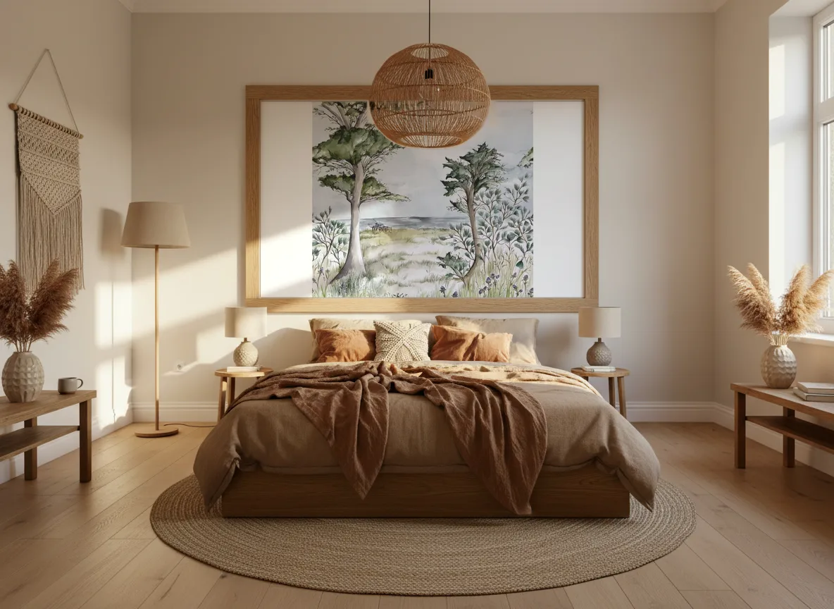 Pornic Int — Sypialnia boho — pole w dębowej ramie
