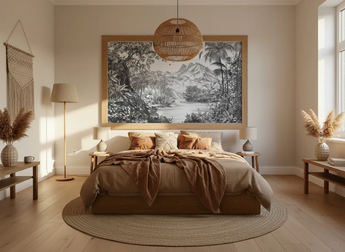 Mirage — Sypialnia boho — pole w dębowej ramie