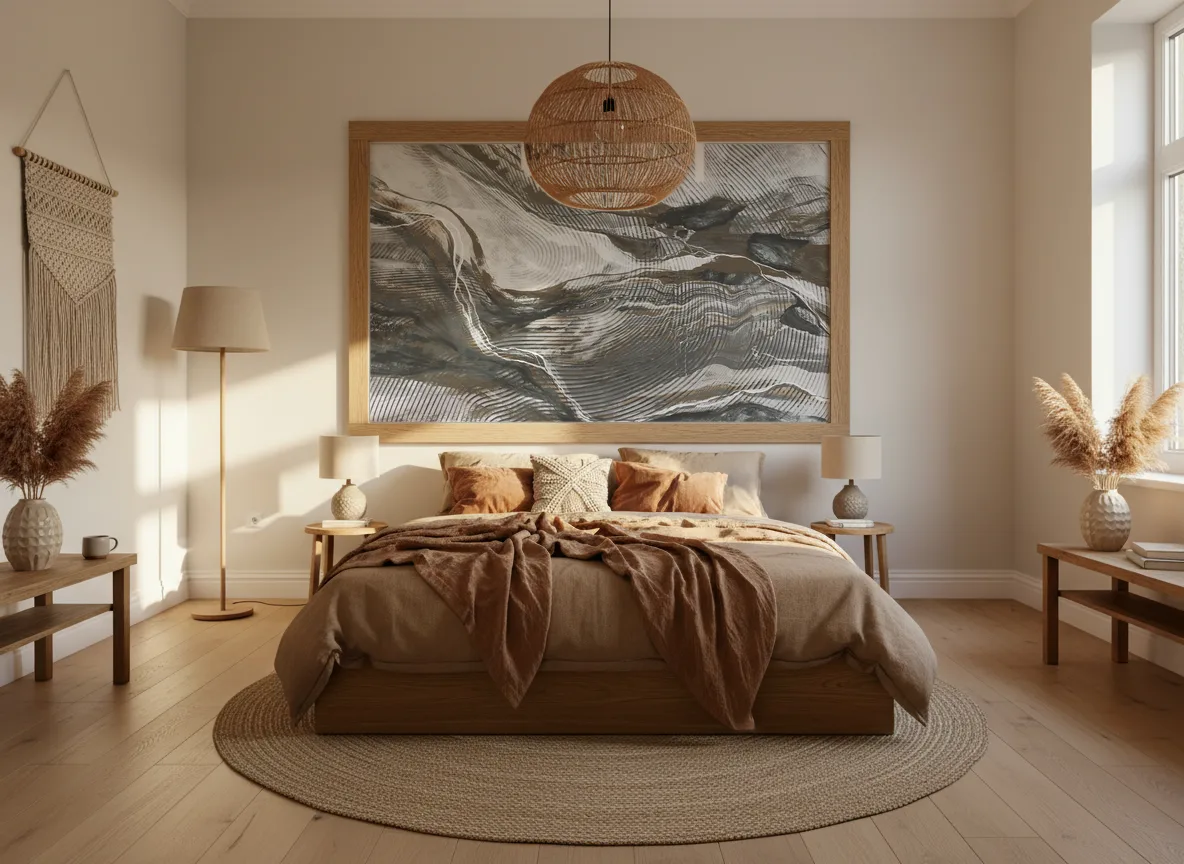 Wave Lines — Sypialnia boho — pole w dębowej ramie