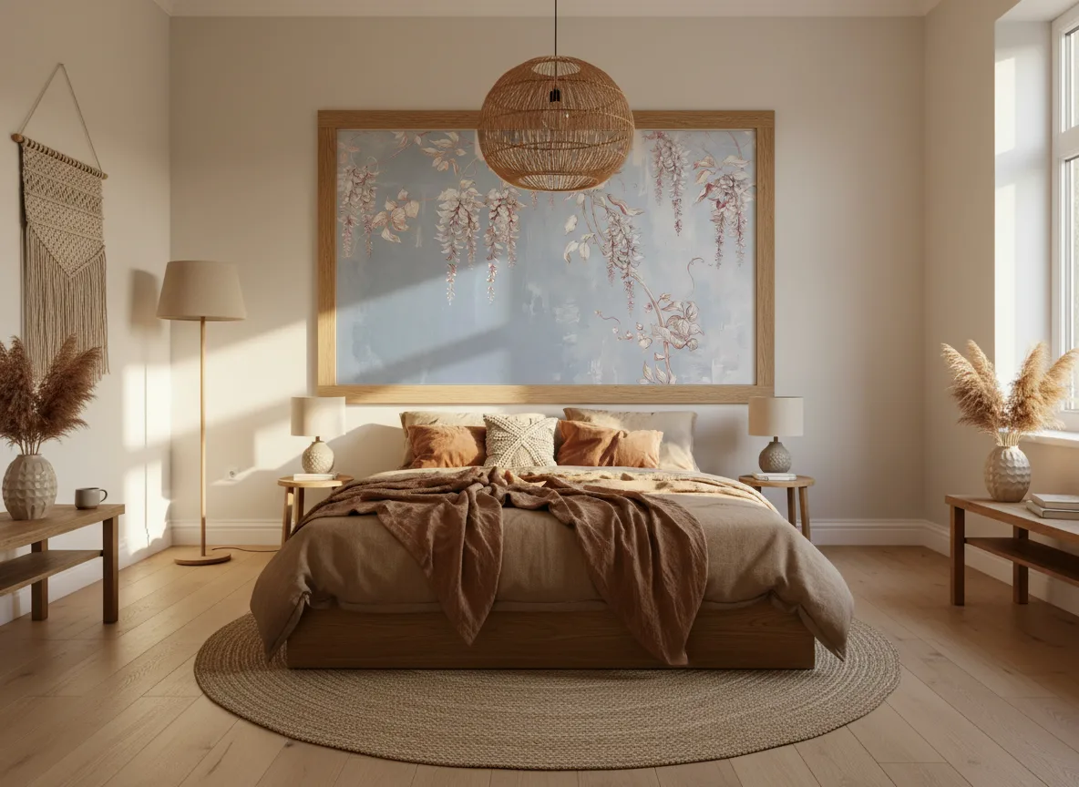 Pergola — Sypialnia boho — pole w dębowej ramie