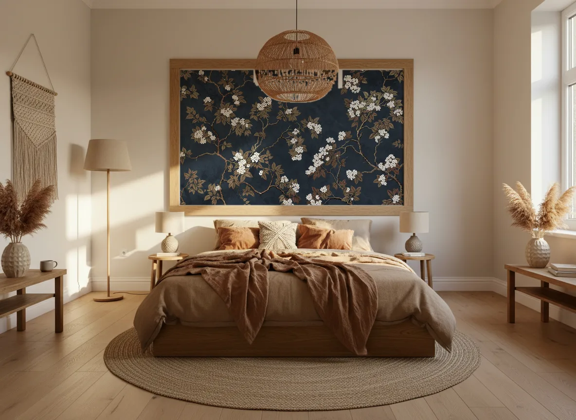 Tessaro — Sypialnia boho — pole w dębowej ramie