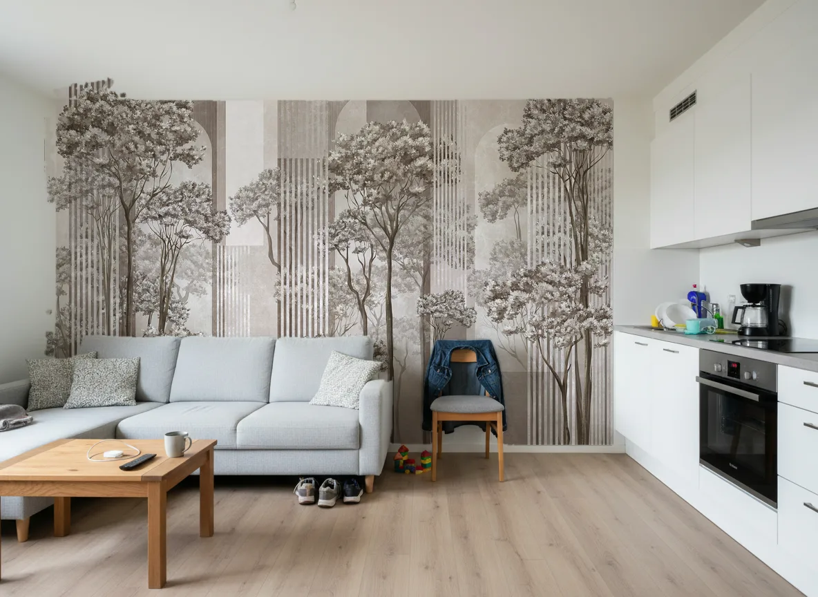 Woodline — Mieszkanie deweloperskie — ściana za sofą