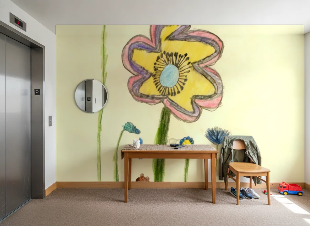Kwiat — Hol przy windzie w apartamentowcu