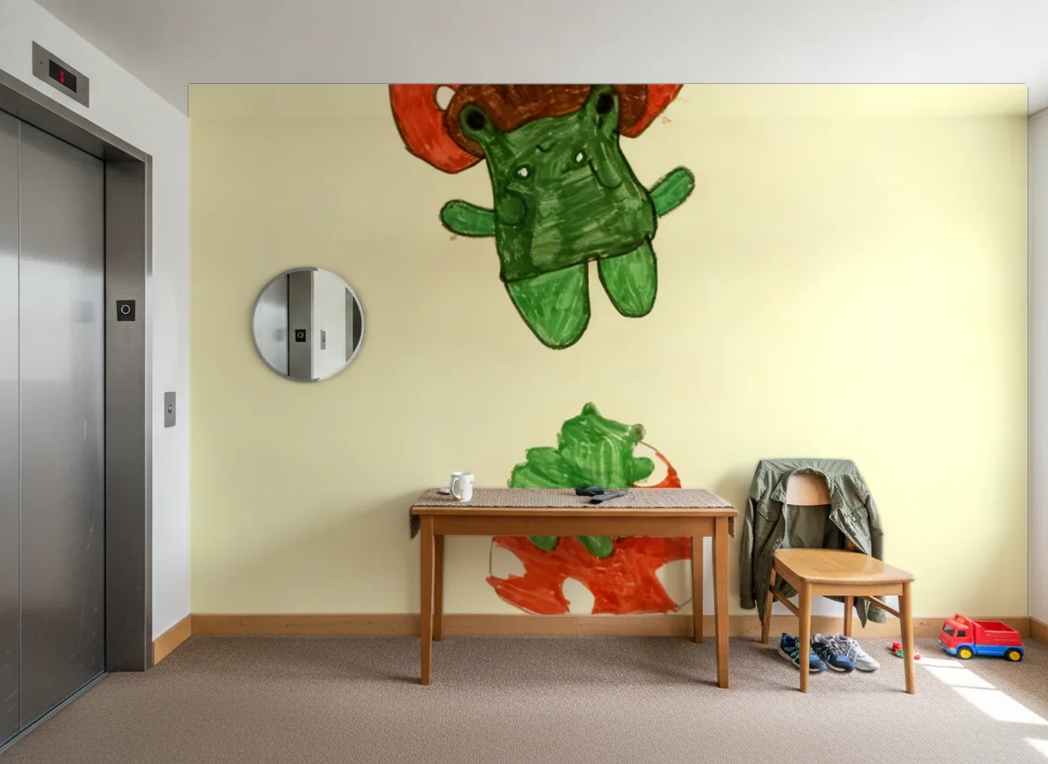 Potworki w muchomorach — Hol przy windzie w apartamentowcu
