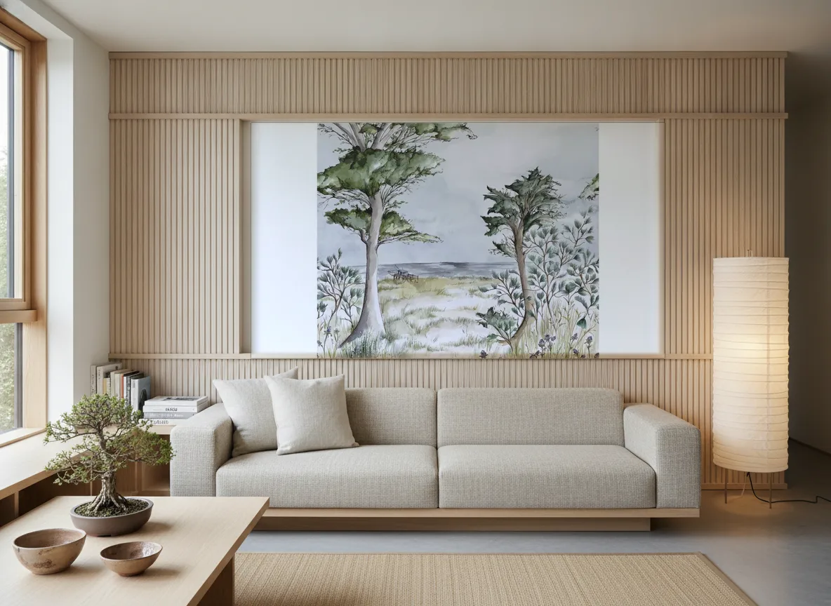 Pornic Int — Japandi — pole w jesionowych lamelach