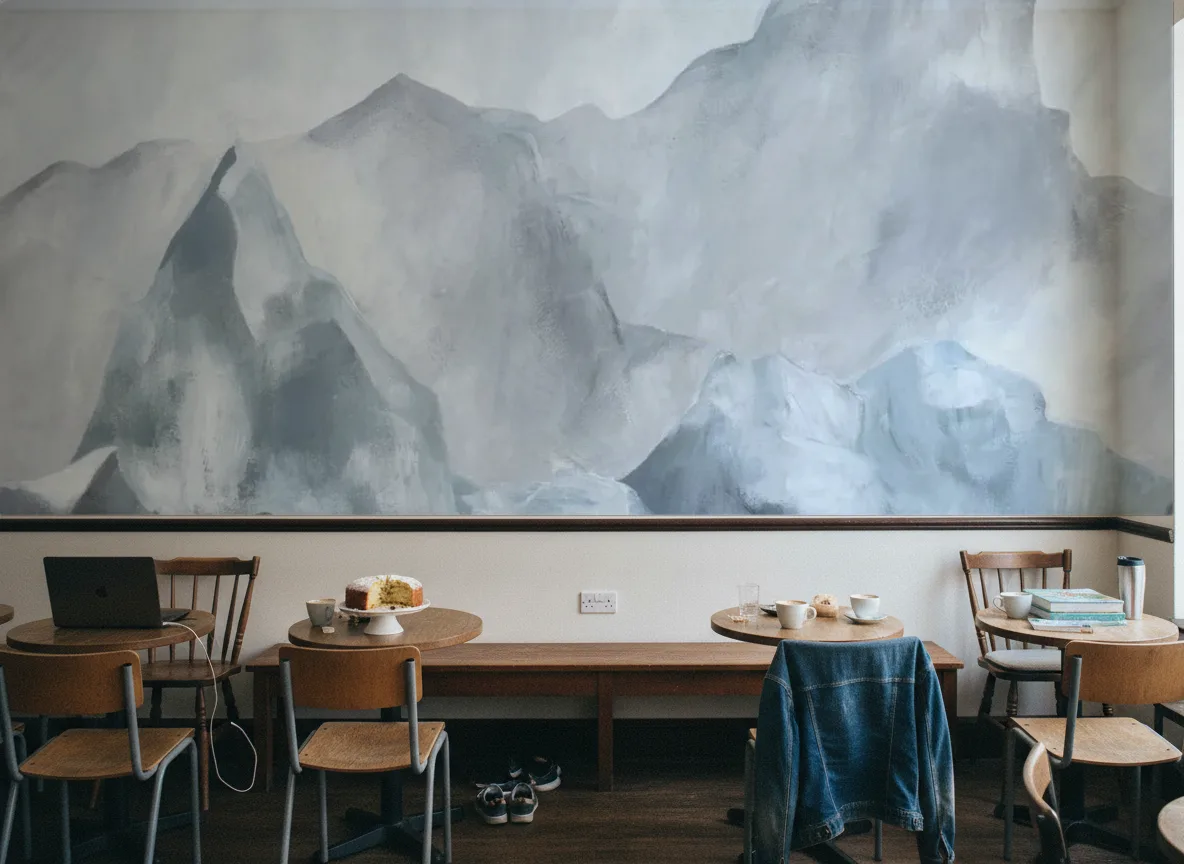 EVEREST Panoramas — Kawiarnia osiedlowa — ściana nad ławą