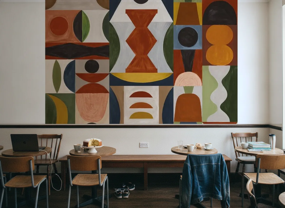 L'Atelier — Kawiarnia osiedlowa — ściana nad ławą