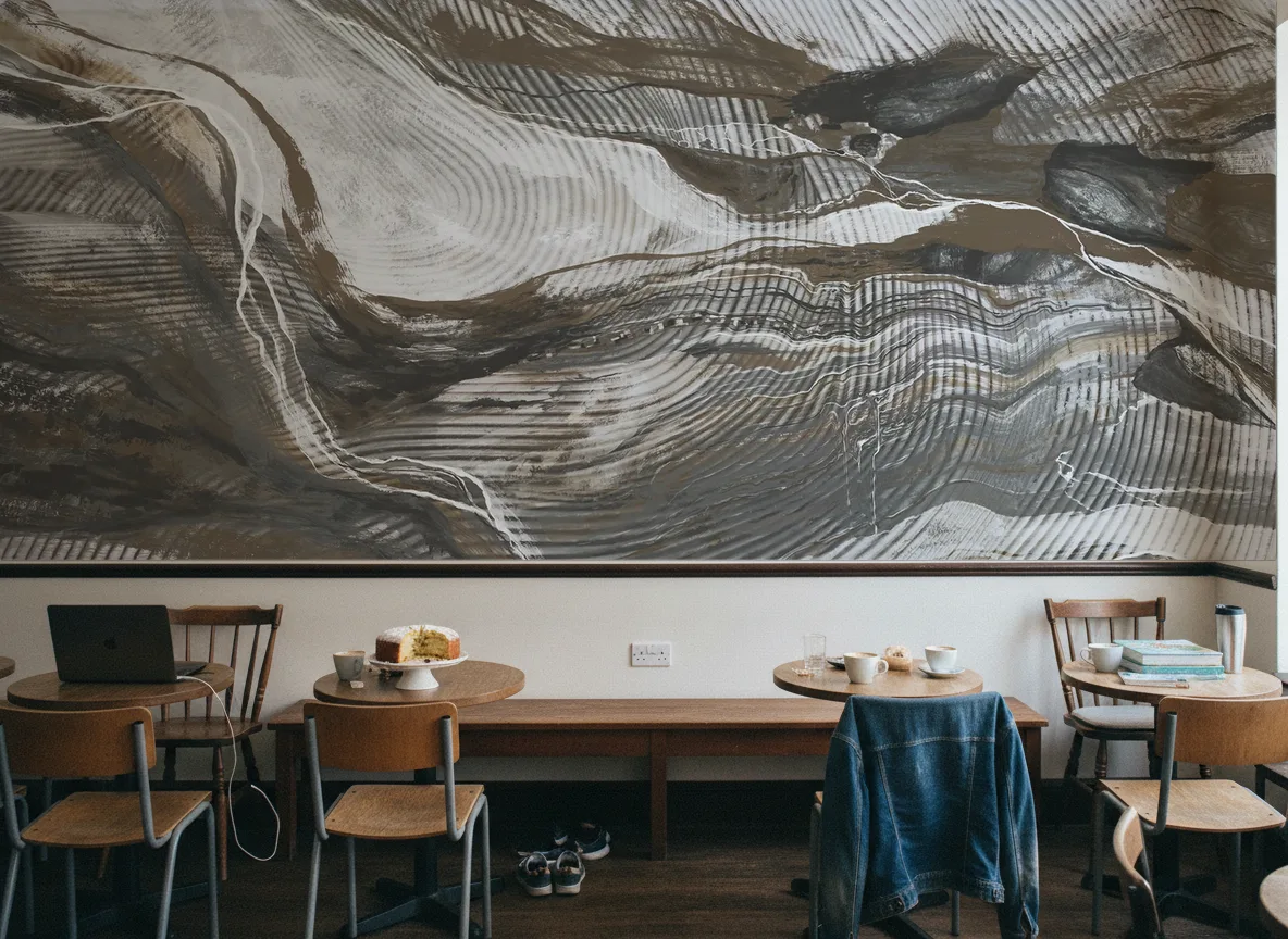 Wave Lines — Kawiarnia osiedlowa — ściana nad ławą