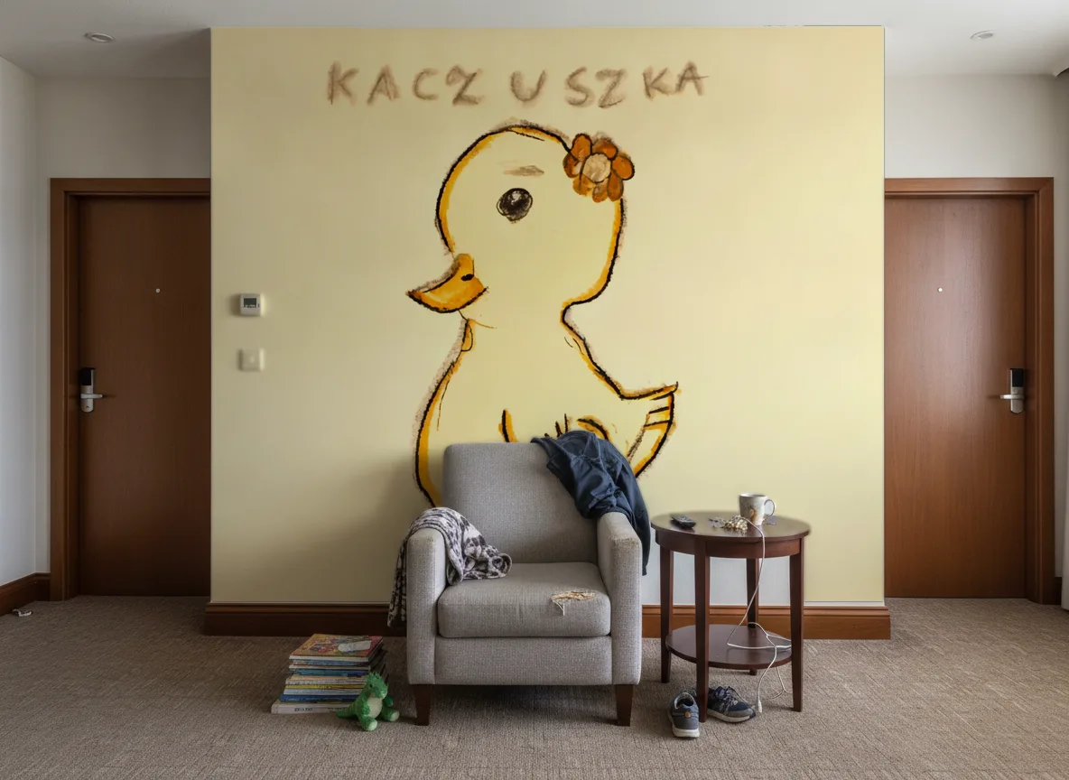 Kaczuszka — Korytarz hotelowy — ściana między drzwiami