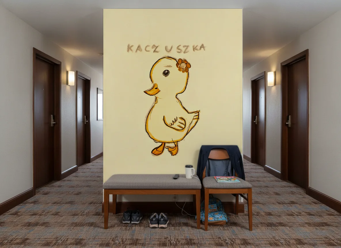 Kaczuszka — Korytarz hotelowy — ściana na końcu