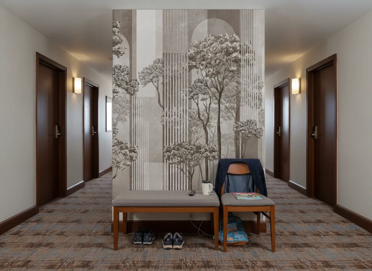 Woodline — Korytarz hotelowy — ściana na końcu