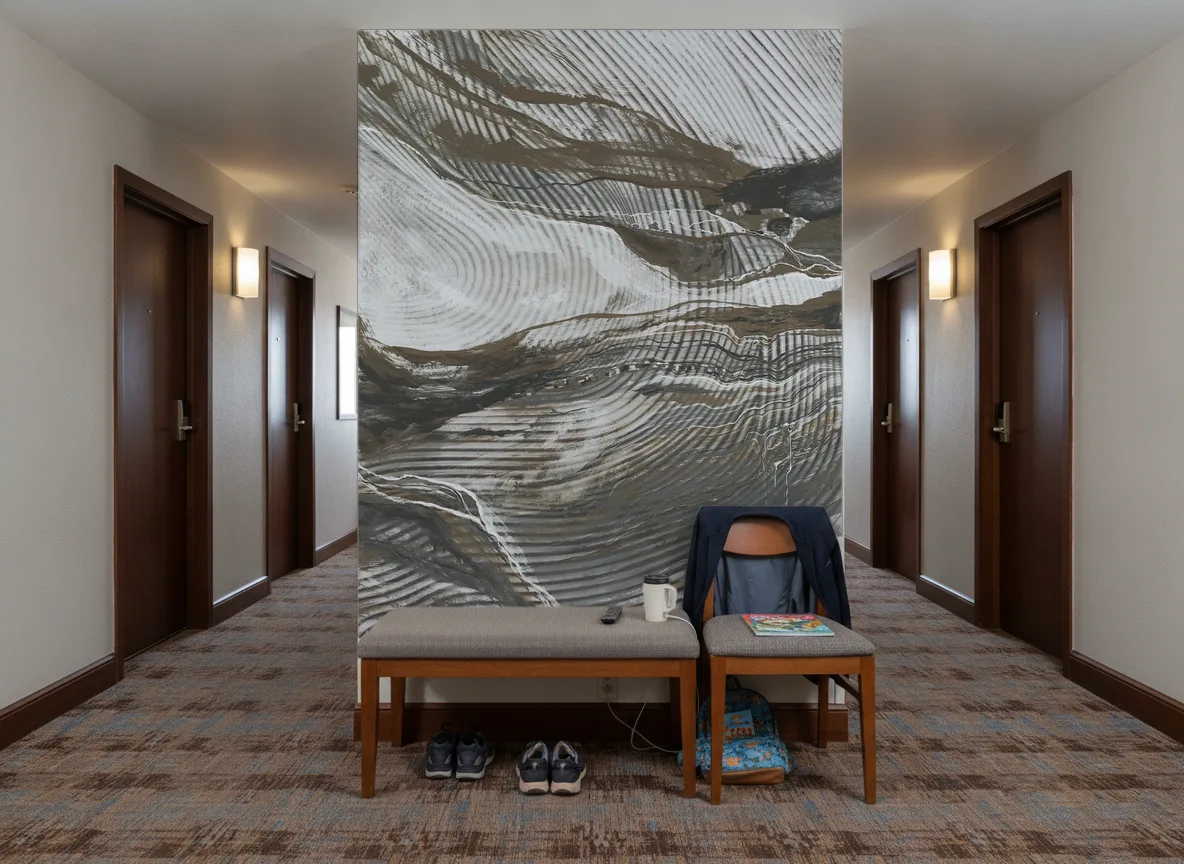 Wave Lines — Korytarz hotelowy — ściana na końcu