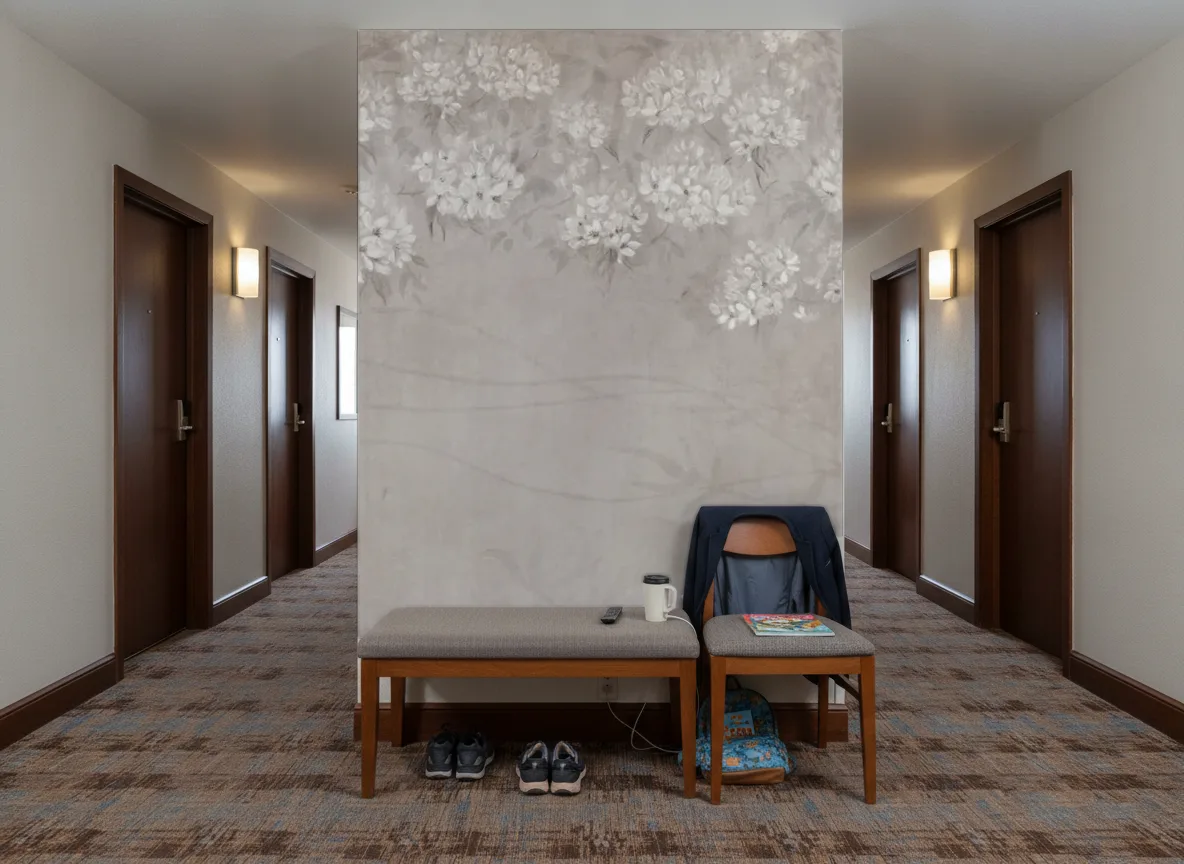 Ortensia — Korytarz hotelowy — ściana na końcu