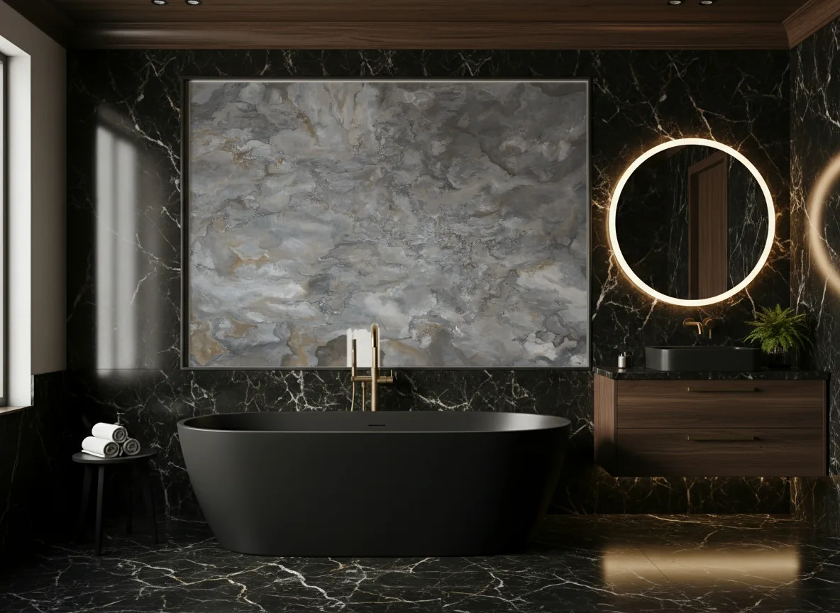 Pure Mineral — Czarna łazienka — pole za wanną