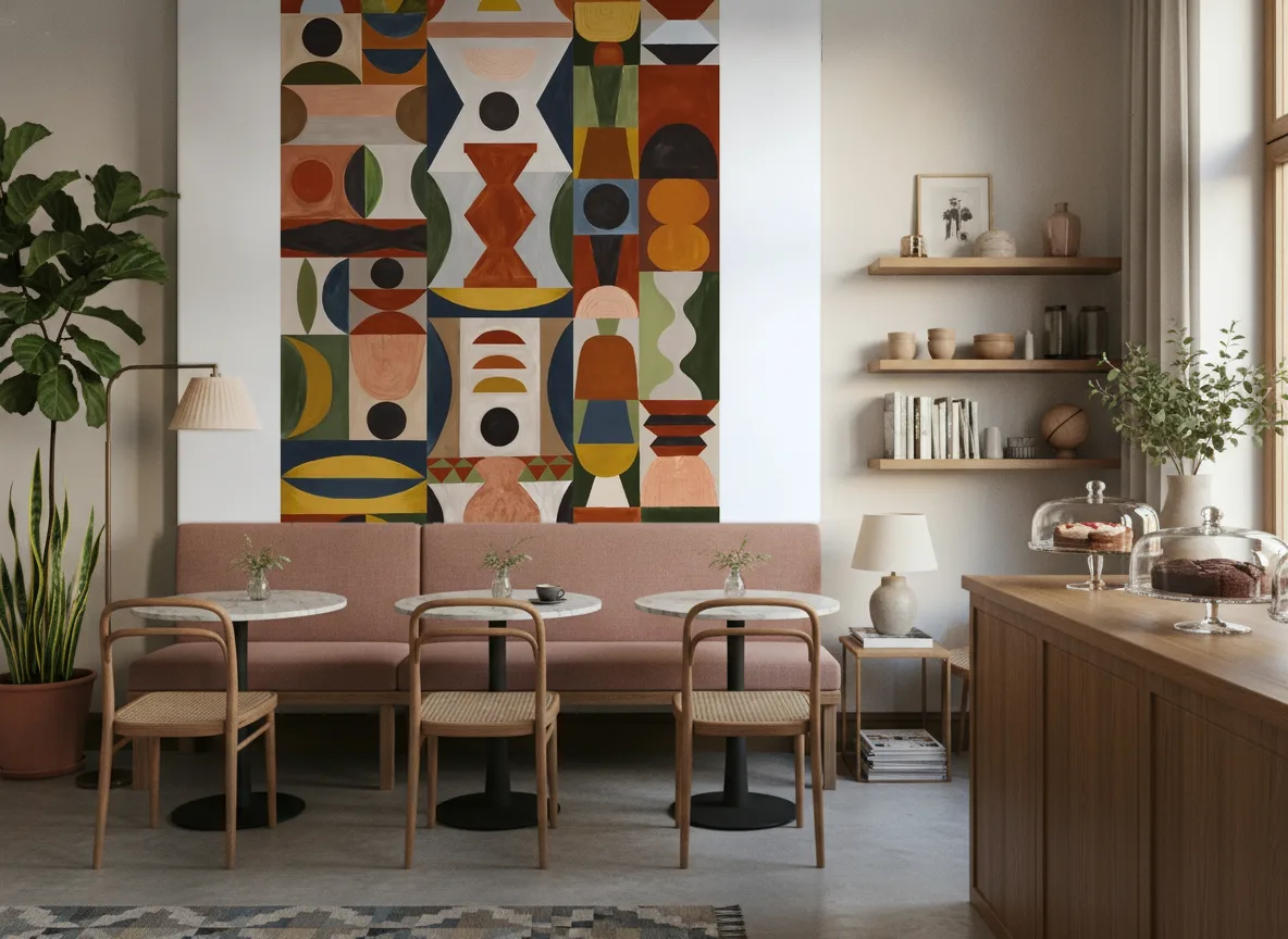 L'Atelier — Kawiarnia z różową ławą