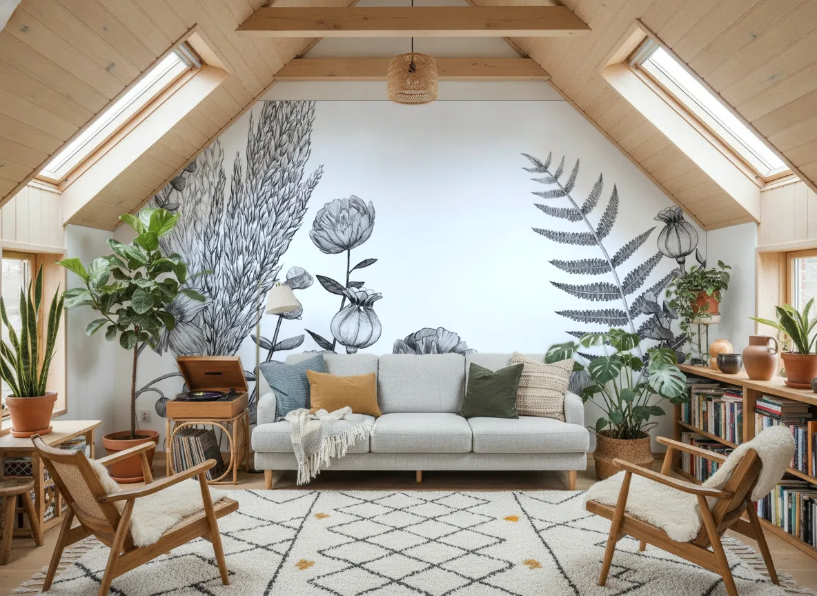 ELCOSION Panoramas — Salon na poddaszu — ściana szczytowa