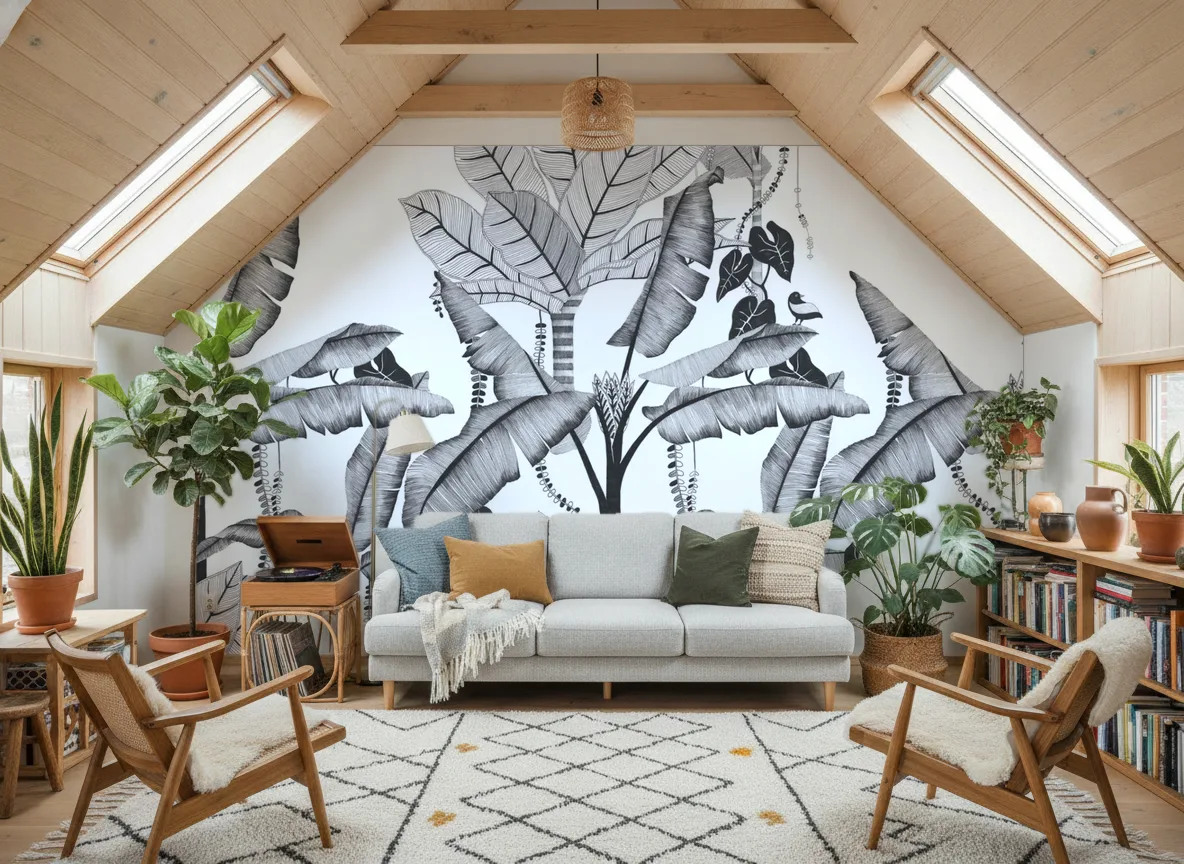 JANGALA Panoramas — Salon na poddaszu — ściana szczytowa