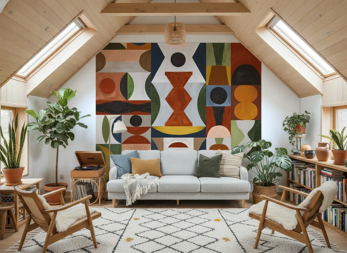 L'Atelier — Salon na poddaszu — ściana szczytowa