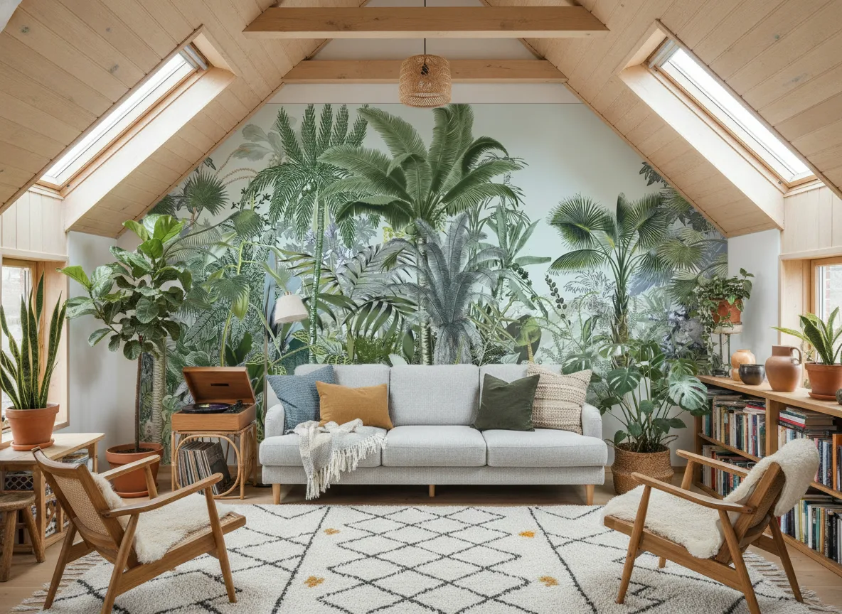 MONTEVERDE Panoramas — Salon na poddaszu — ściana szczytowa